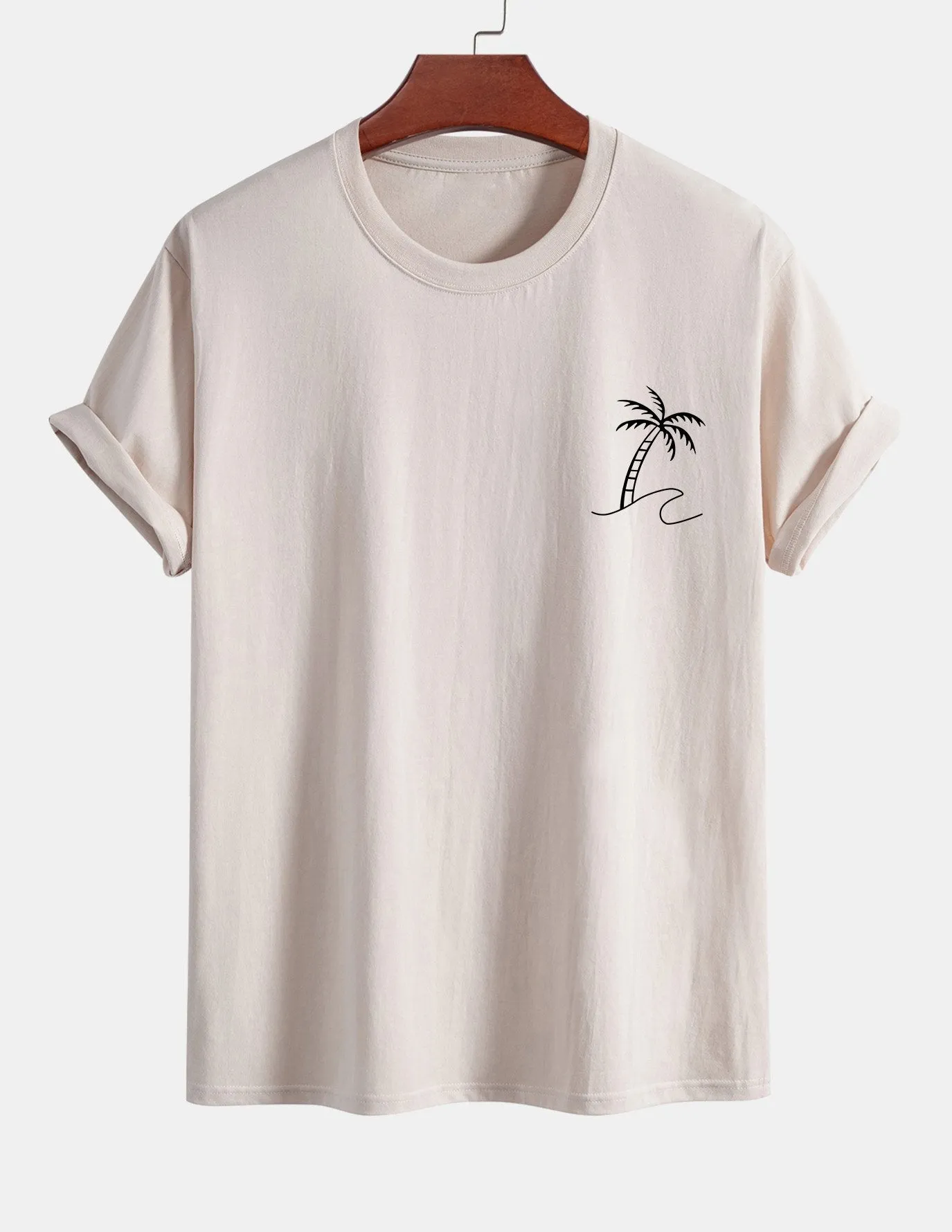 Regular Fit Palm Tree Print Cotton T-Shirt sold by Hoooyi