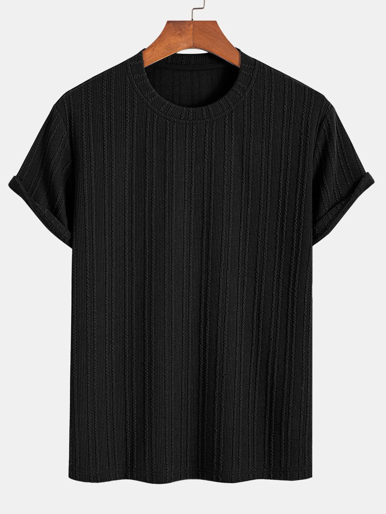 Muscle Fit Ribbed T-Shirt sold by Hoooyi product image thumbnail 5