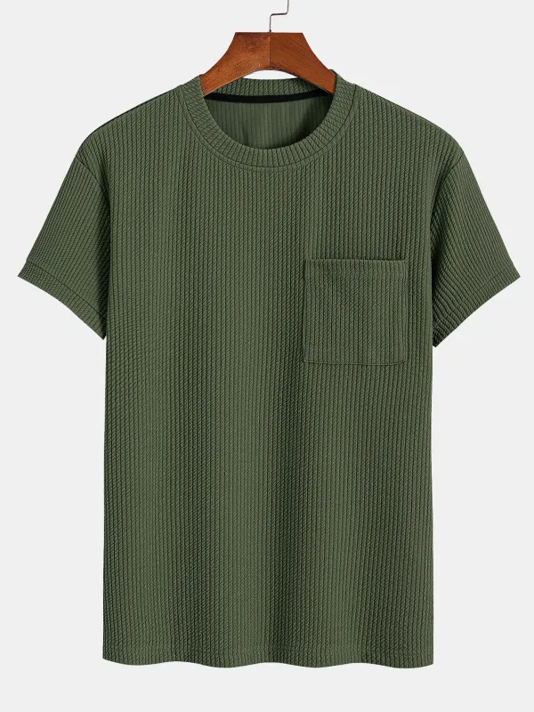 Muscle Fit Ribbed T-Shirt With Pocket sold by Hoooyi