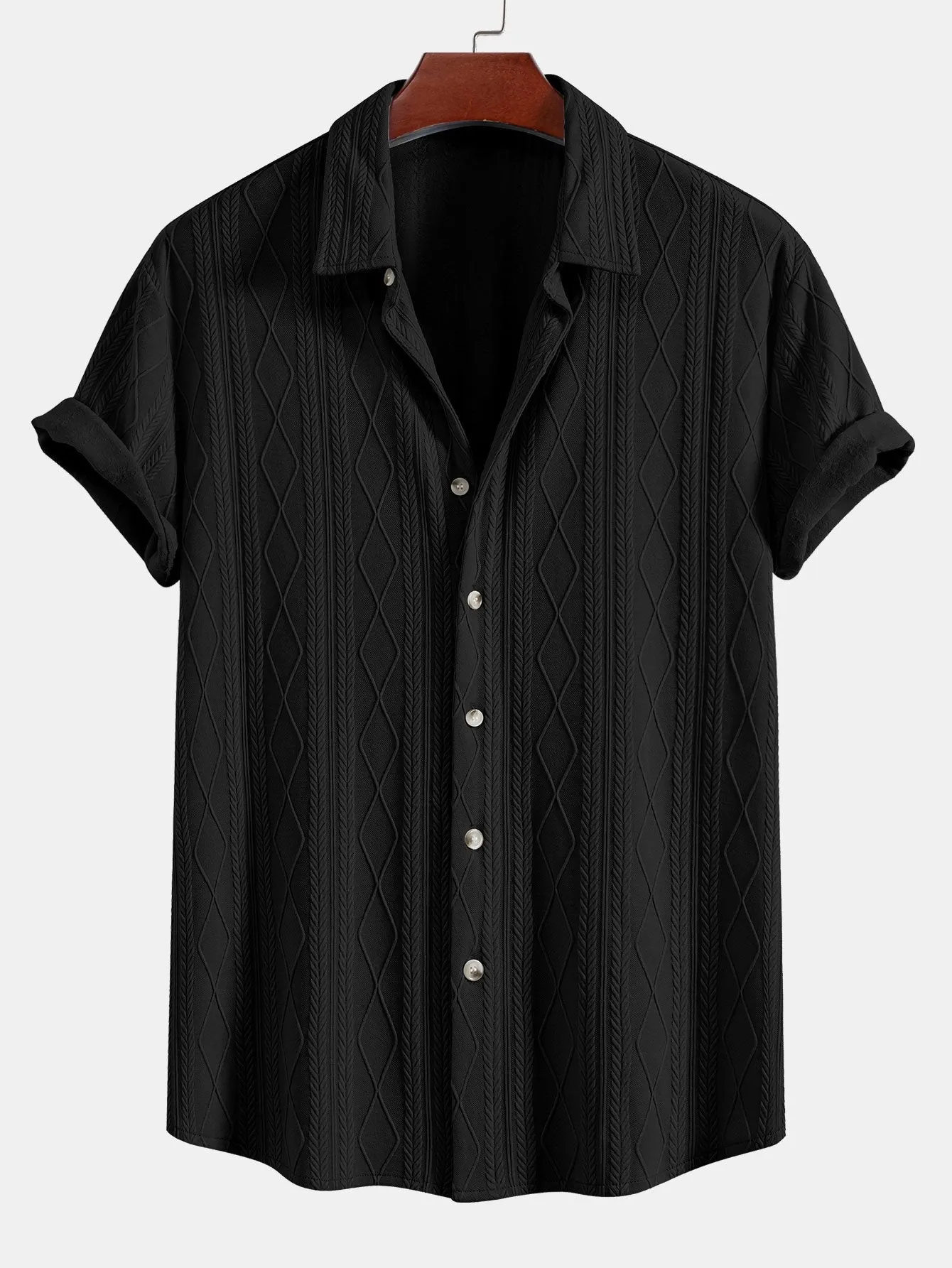 Knitted Geometric Rhombus Jacquard Button Up Shirt sold by Hoooyi product image thumbnail 5