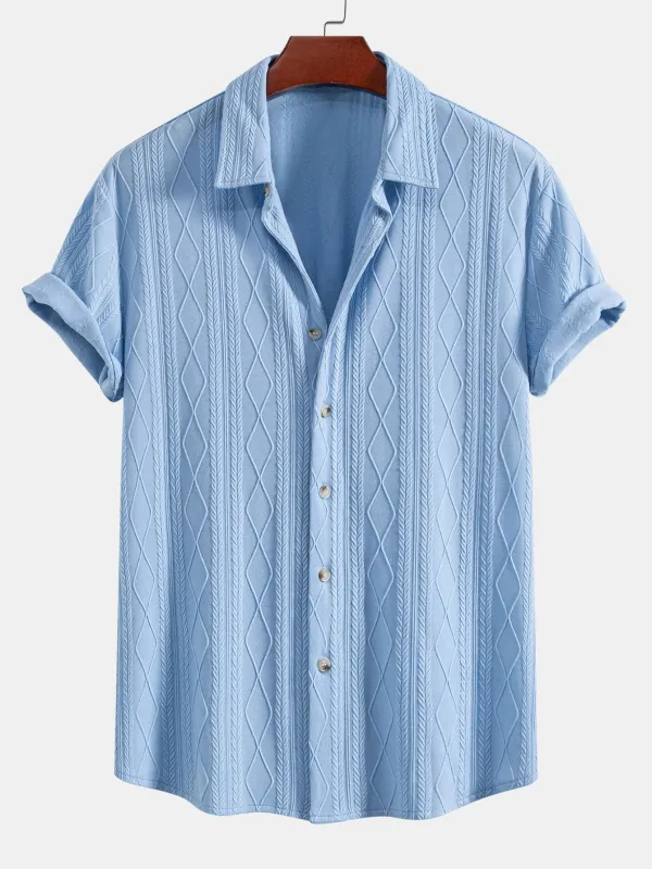 Knitted Geometric Rhombus Jacquard Button Up Shirt sold by Hoooyi