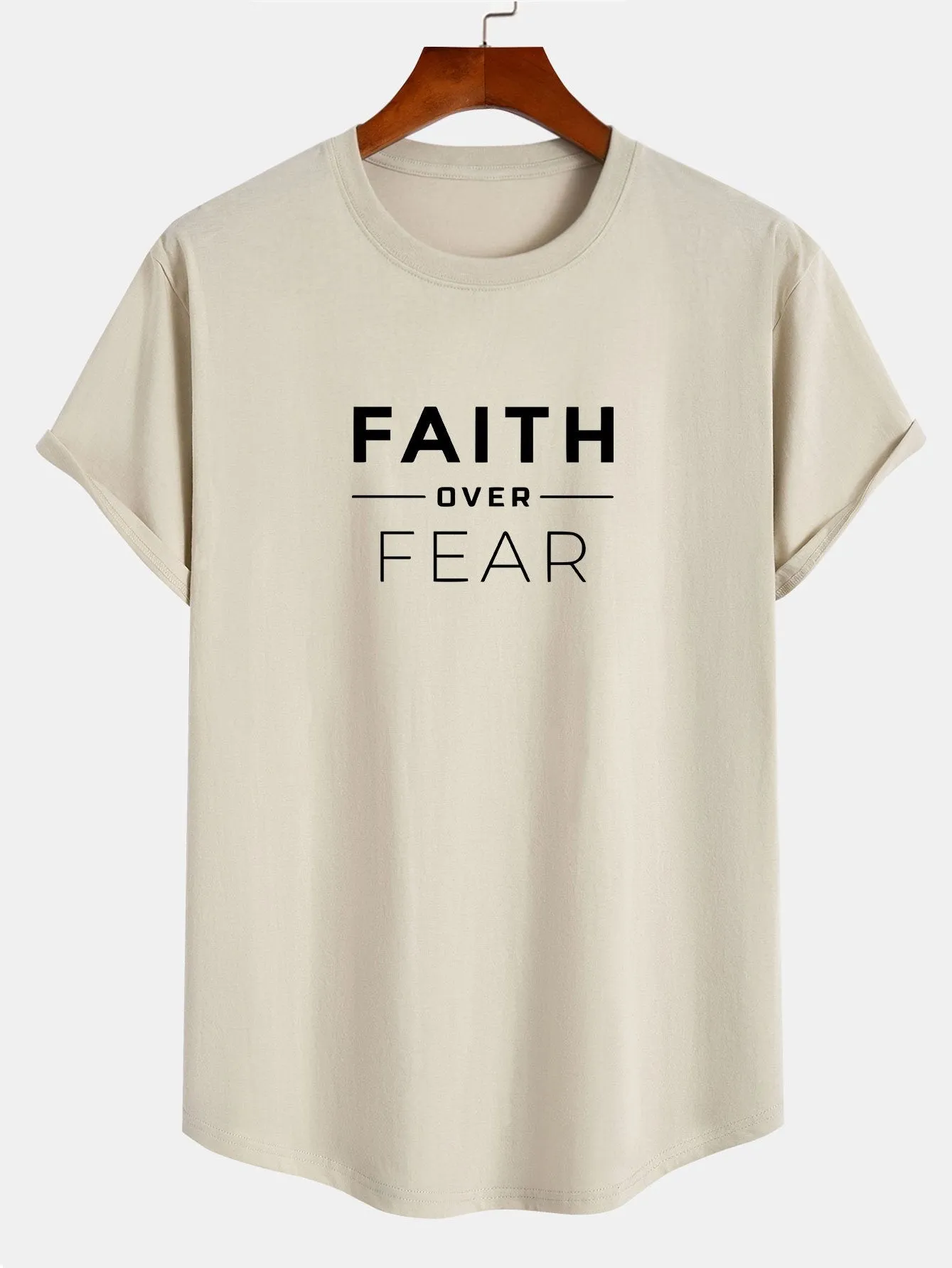 Faith Over Fear Print Cotton Arc Hem T-Shirt sold by Hoooyi product image thumbnail 3