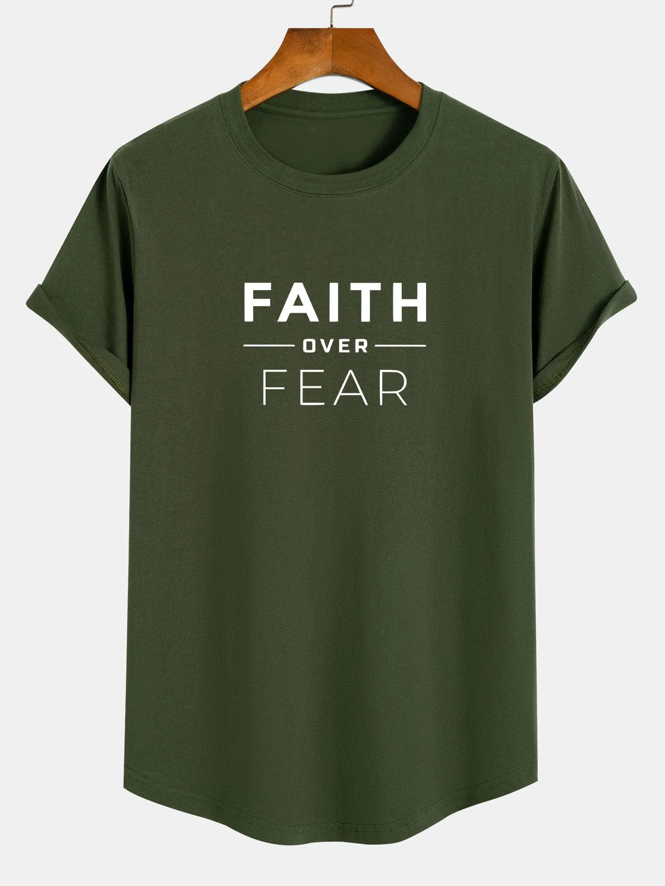 Faith Over Fear Print Cotton Arc Hem T-Shirt sold by Hoooyi product image thumbnail 5