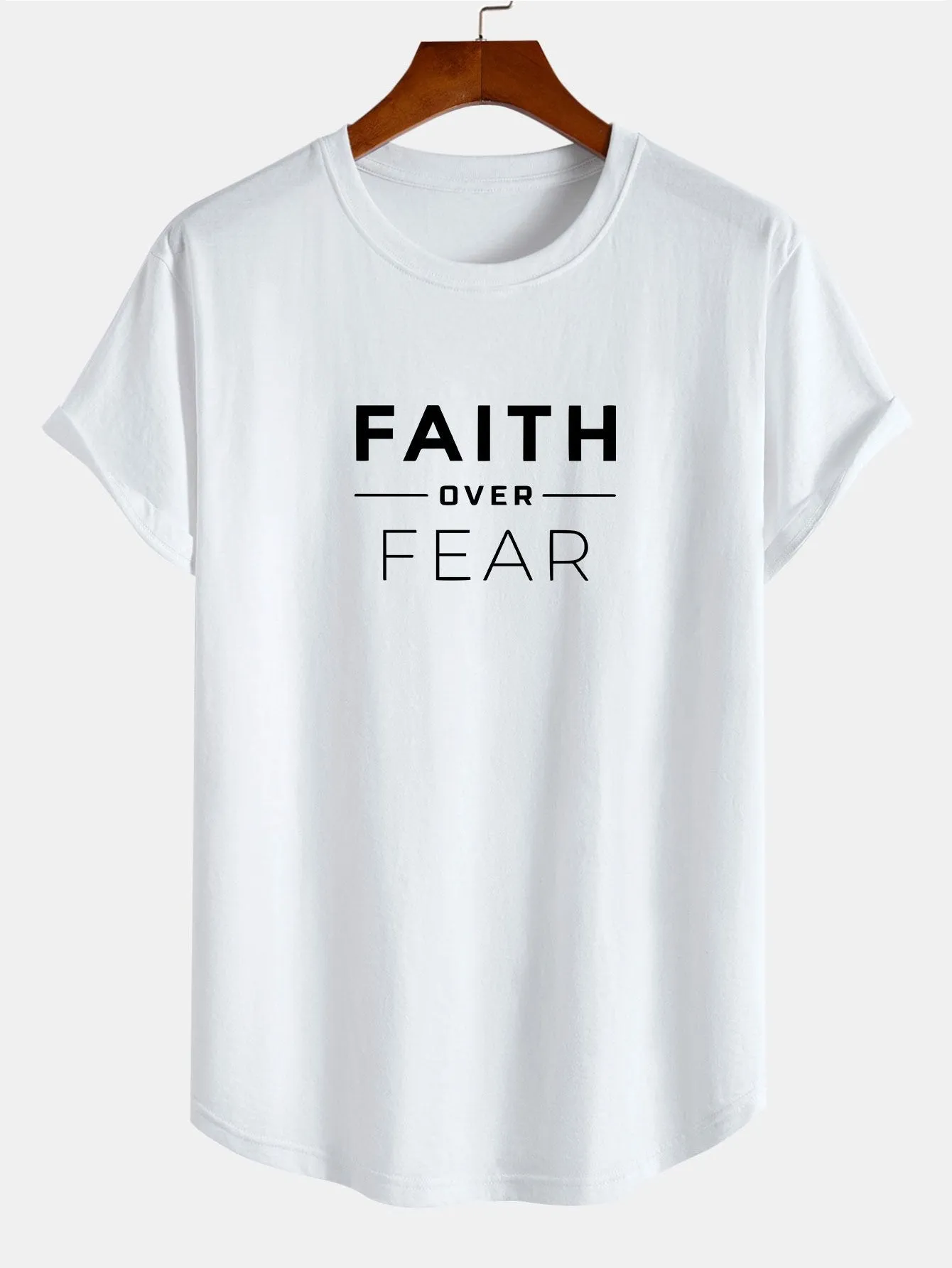 Faith Over Fear Print Cotton Arc Hem T-Shirt sold by Hoooyi product image thumbnail 2