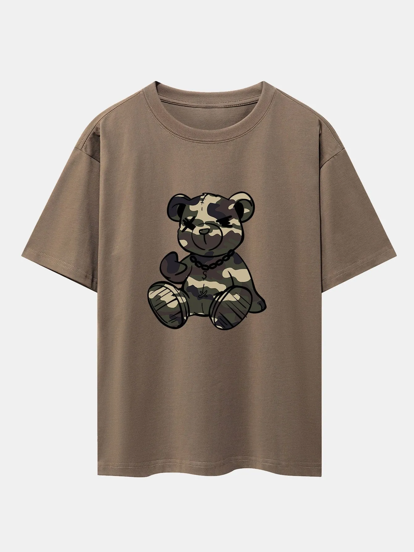 Camouflage Bear Print Drop Shoulder Oversize T-Shirt sold by Hoooyi product image thumbnail 4
