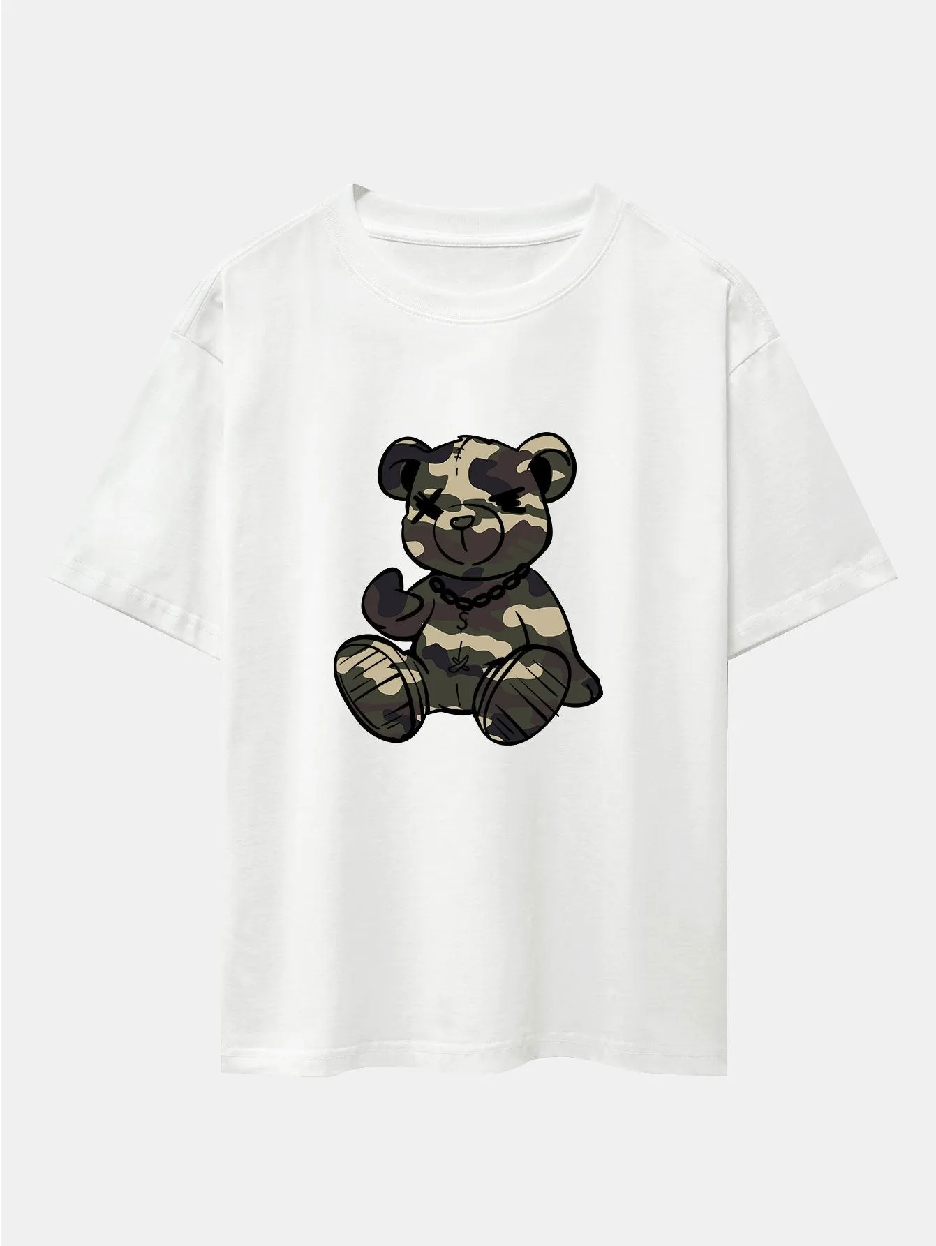 Camouflage Bear Print Drop Shoulder Oversize T-Shirt sold by Hoooyi