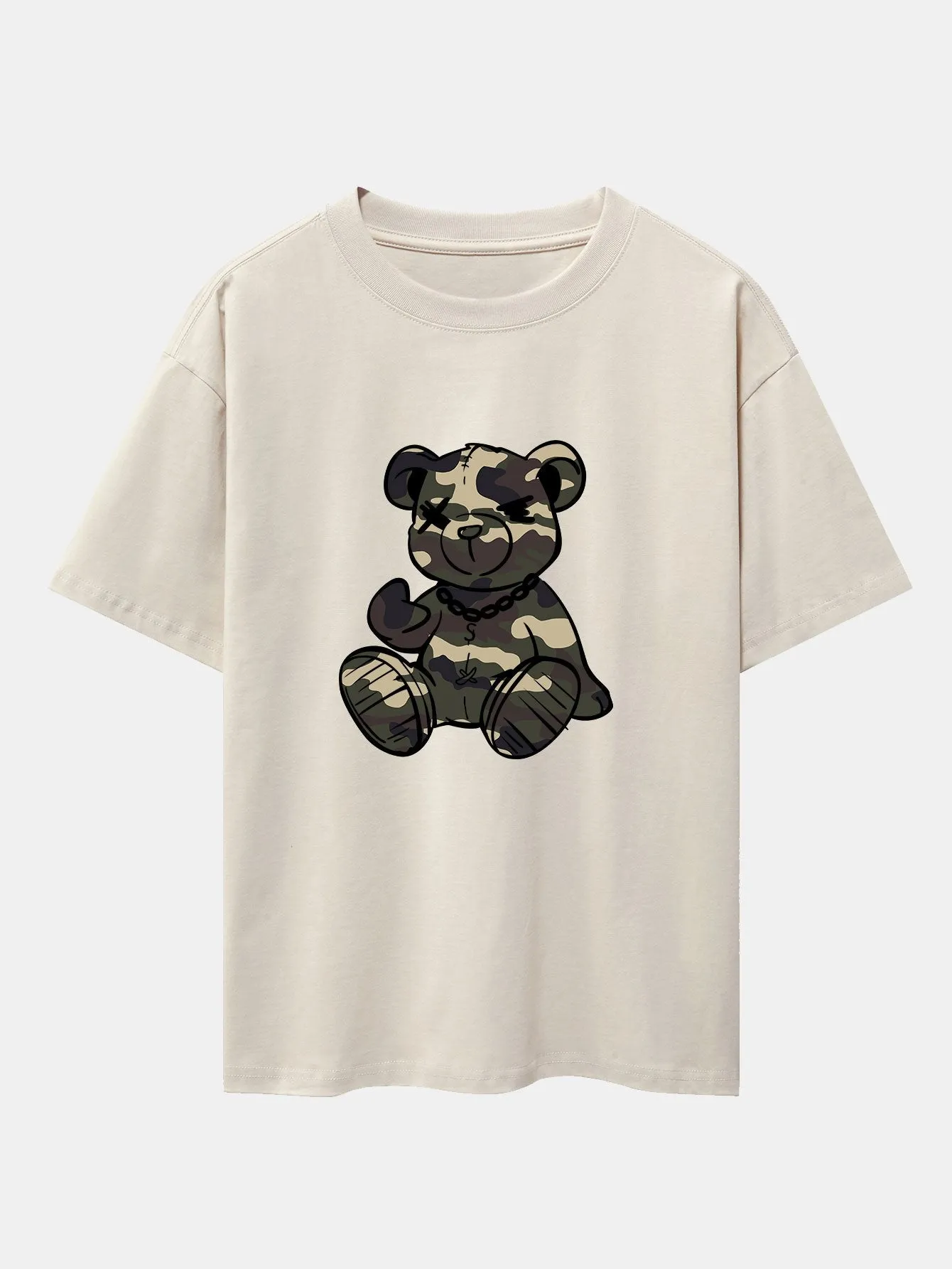 Camouflage Bear Print Drop Shoulder Oversize T-Shirt sold by Hoooyi product image thumbnail 2
