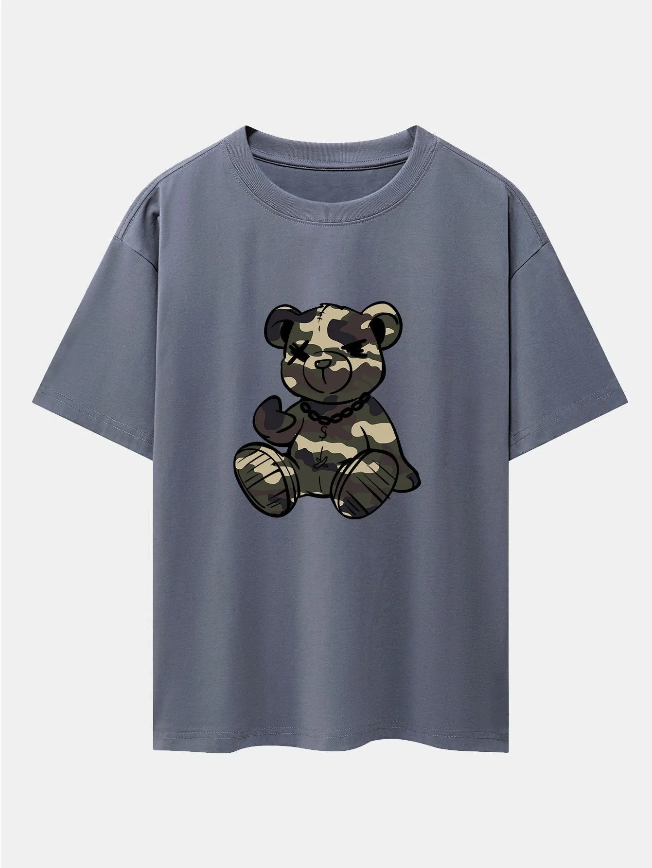 Camouflage Bear Print Drop Shoulder Oversize T-Shirt sold by Hoooyi product image thumbnail 5