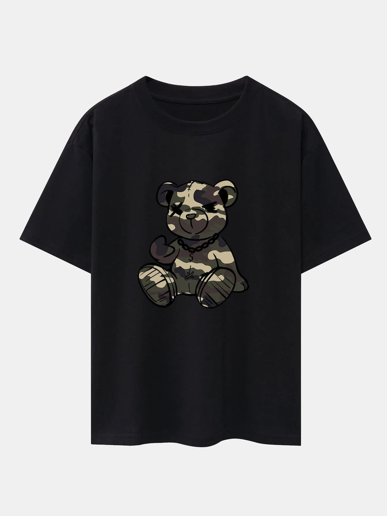 Camouflage Bear Print Drop Shoulder Oversize T-Shirt sold by Hoooyi product image thumbnail 3