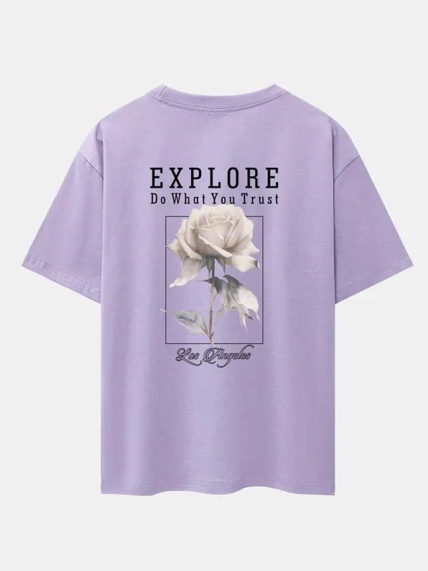 Rose Slogan Back Print Drop Shoulder Oversize T-Shirt sold by Hoooyi