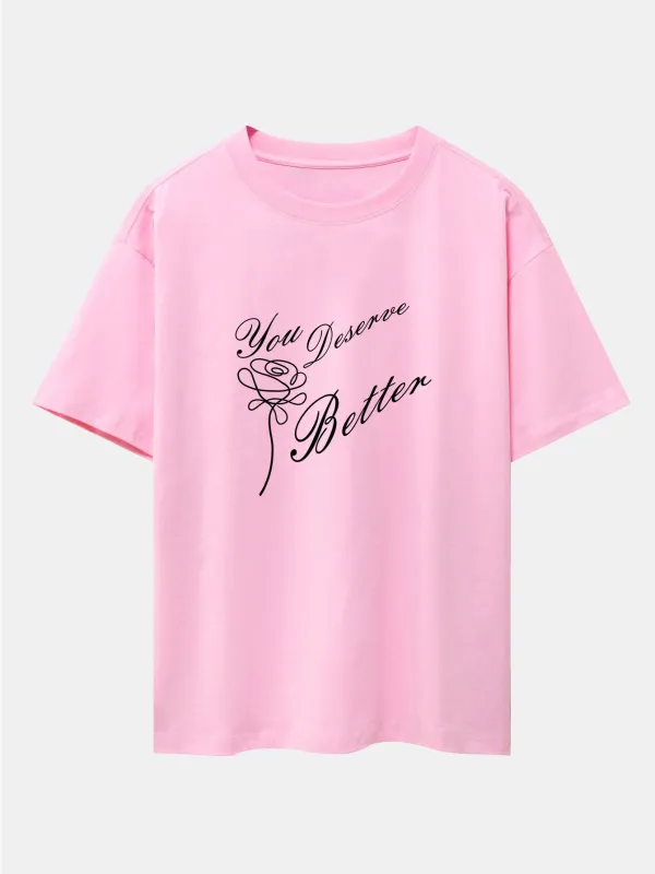 Rose Slogan Print Drop Shoulder Oversize T-Shirt sold by Hoooyi
