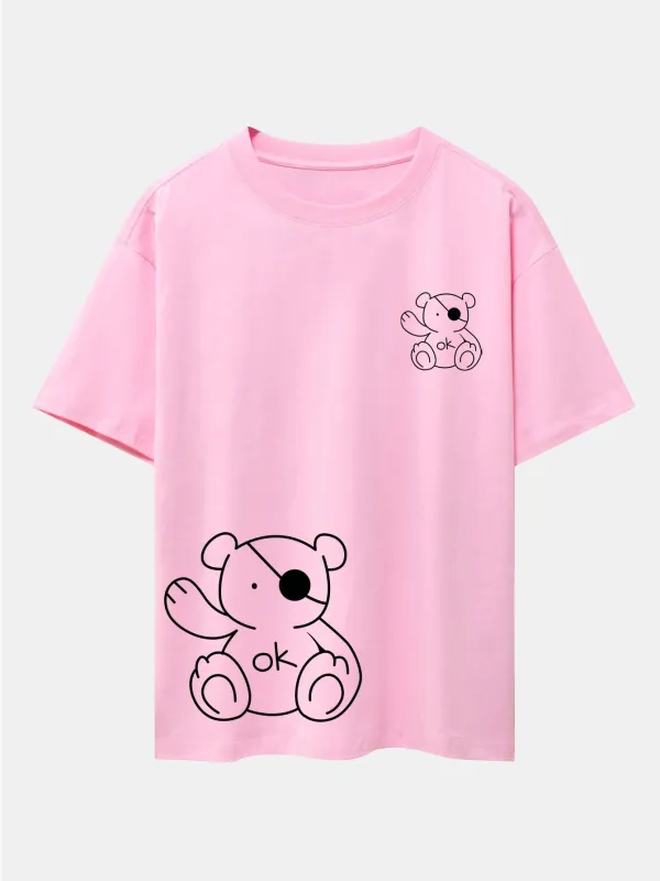 Bear Print Drop Shoulder Oversize T-Shirt sold by Hoooyi