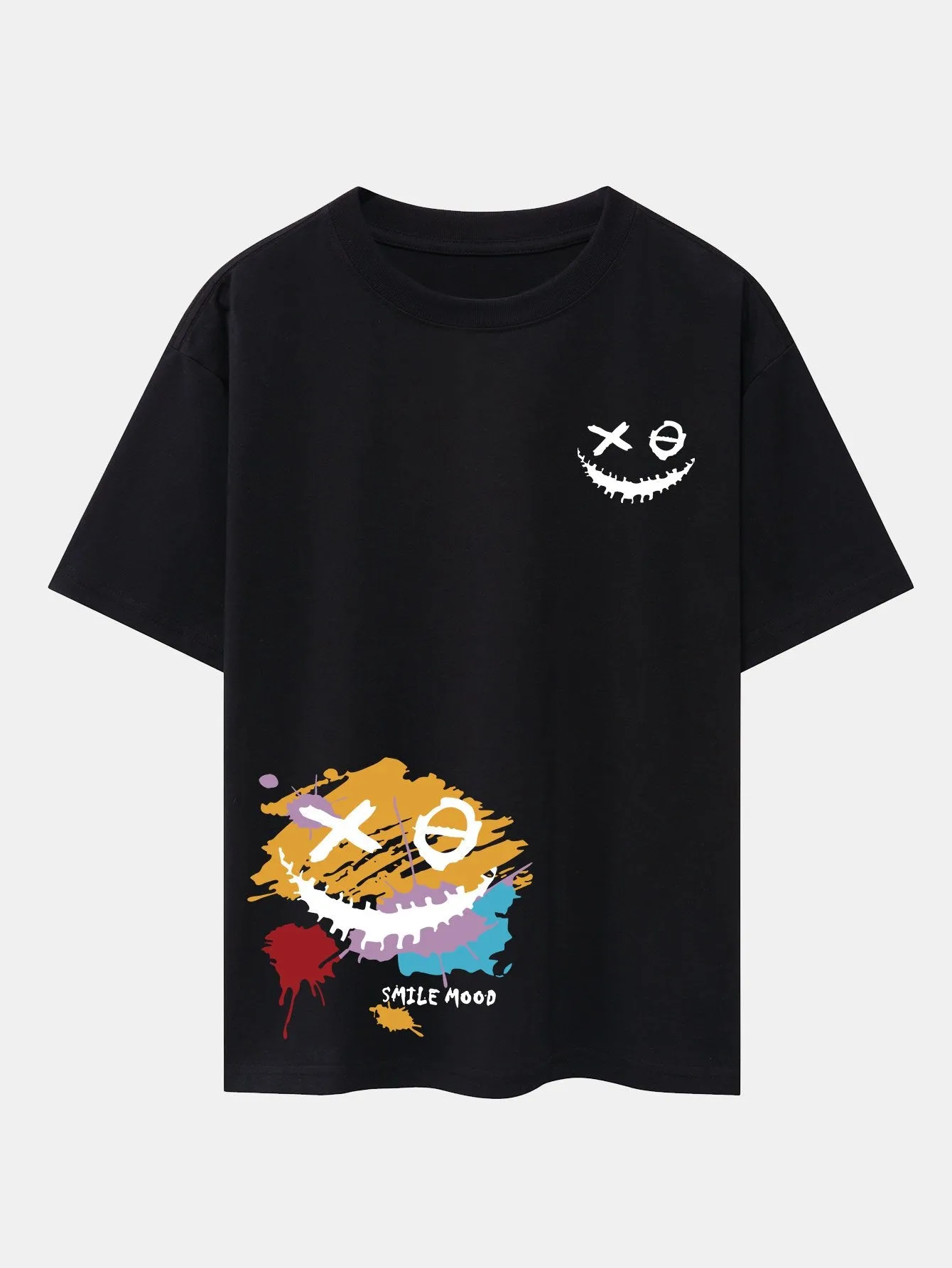 Graffiti Smiley Face Print Drop Shoulder Oversize T-Shirt sold by Hoooyi product image thumbnail 2