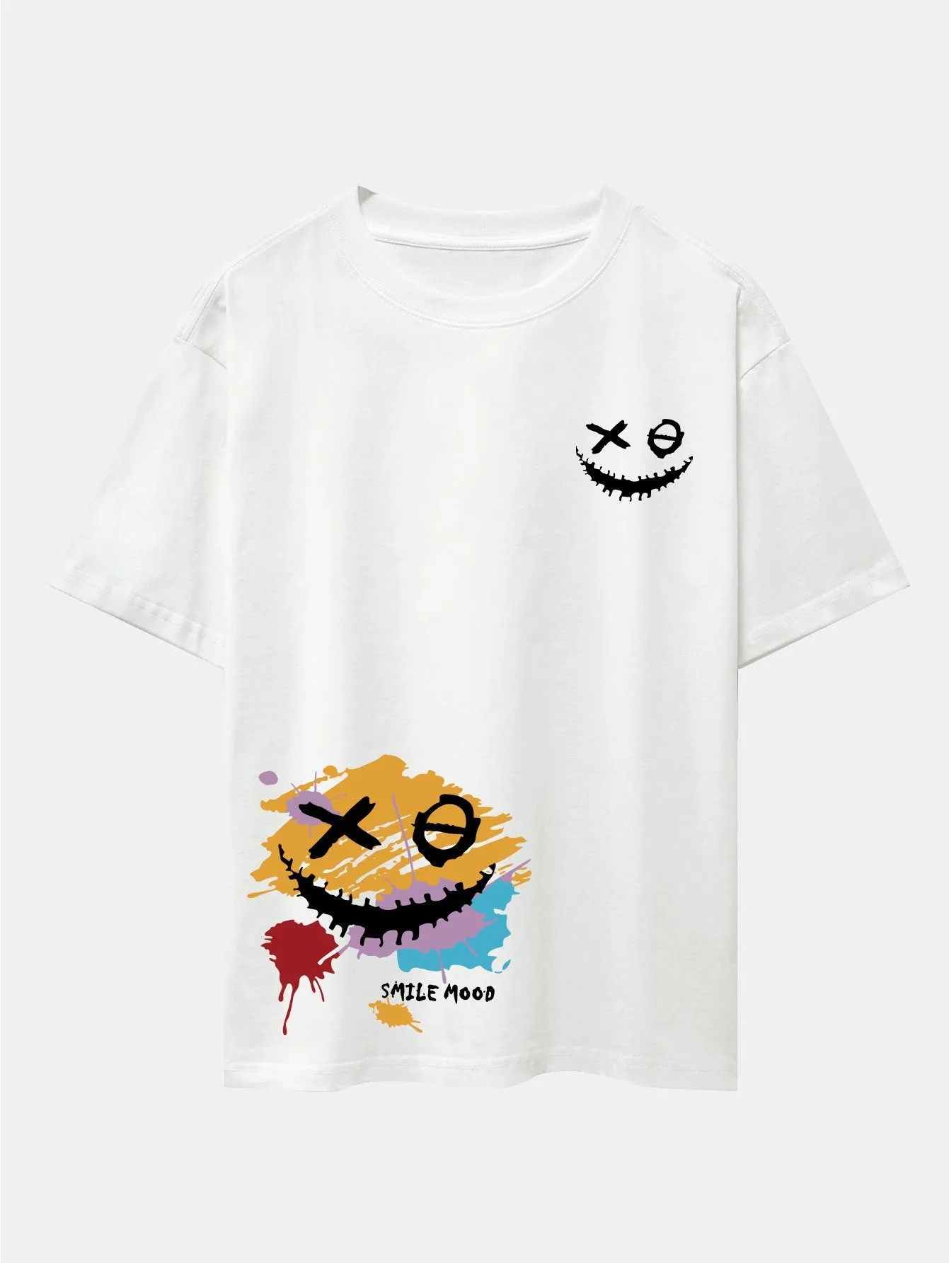 Graffiti Smiley Face Print Drop Shoulder Oversize T-Shirt sold by Hoooyi product image thumbnail 3