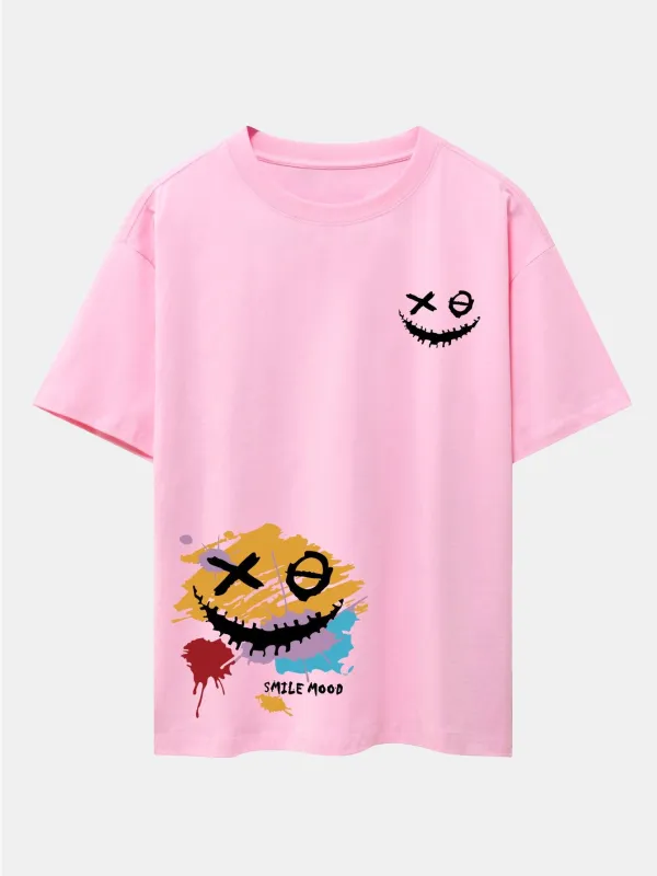 Graffiti Smiley Face Print Drop Shoulder Oversize T-Shirt sold by Hoooyi