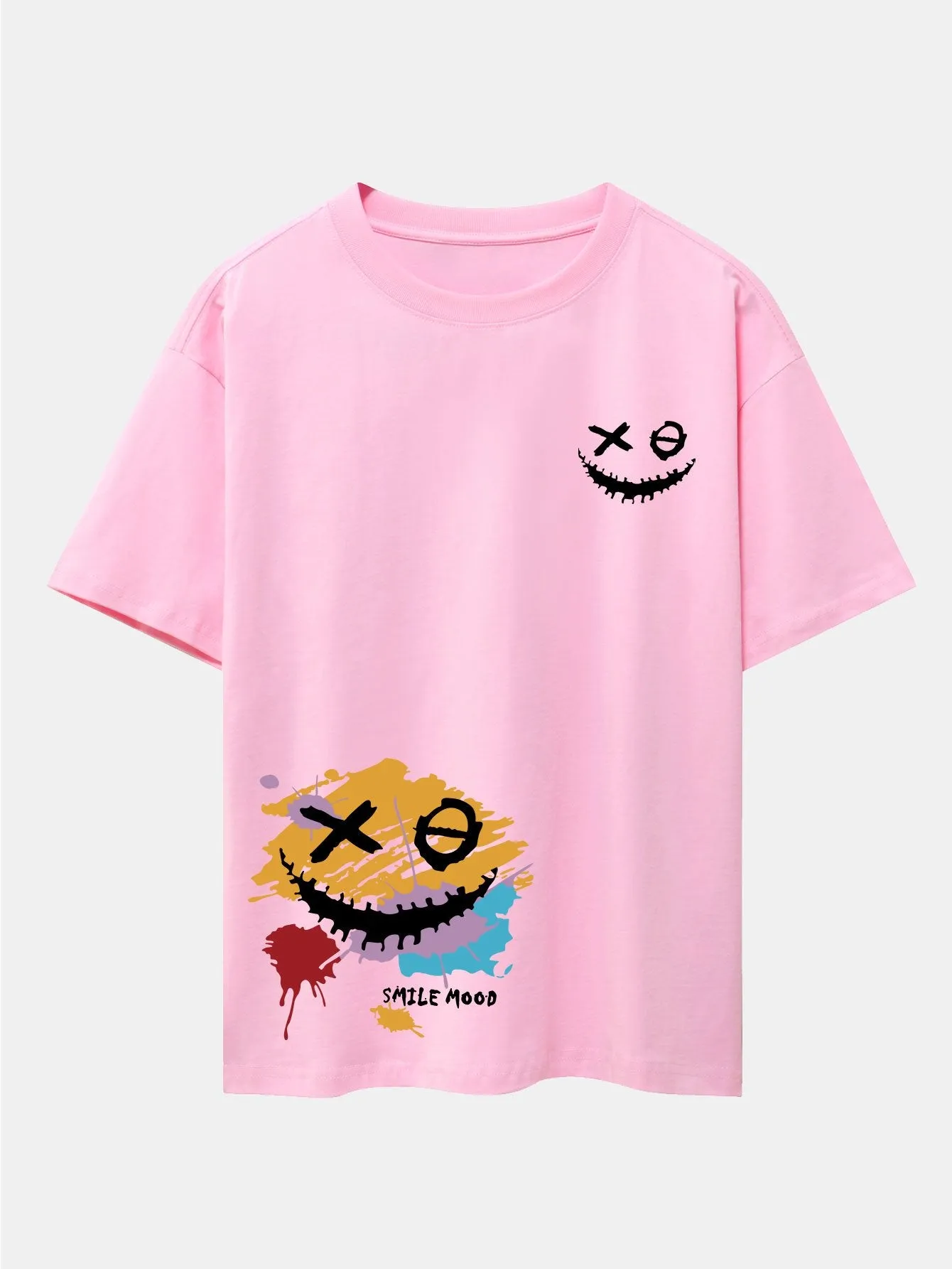 Graffiti Smiley Face Print Drop Shoulder Oversize T-Shirt sold by Hoooyi