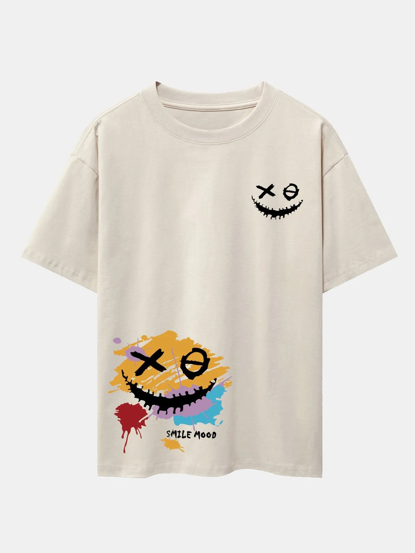 Graffiti Smiley Face Print Drop Shoulder Oversize T-Shirt sold by Hoooyi product image thumbnail 4
