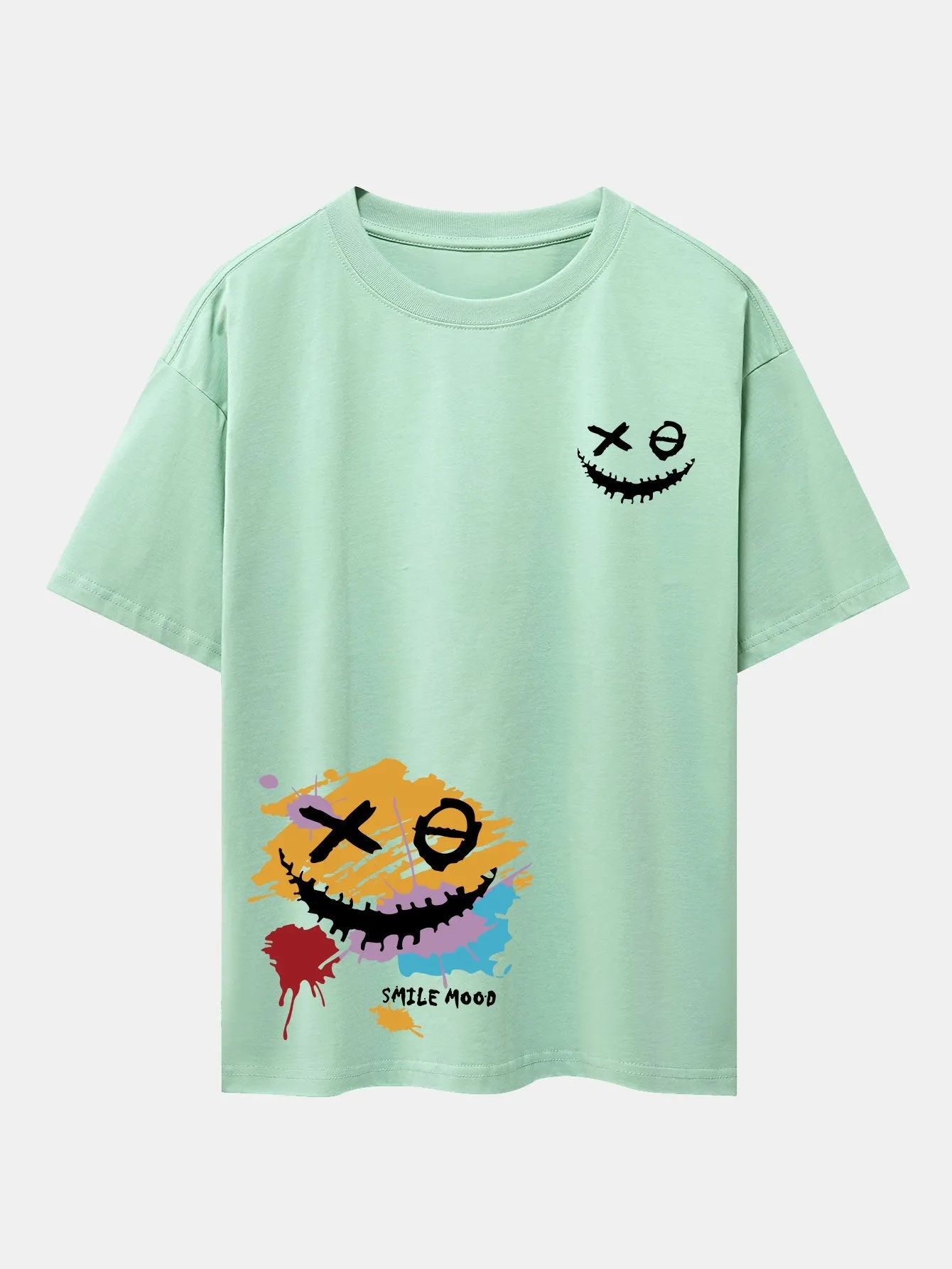 Graffiti Smiley Face Print Drop Shoulder Oversize T-Shirt sold by Hoooyi product image thumbnail 5