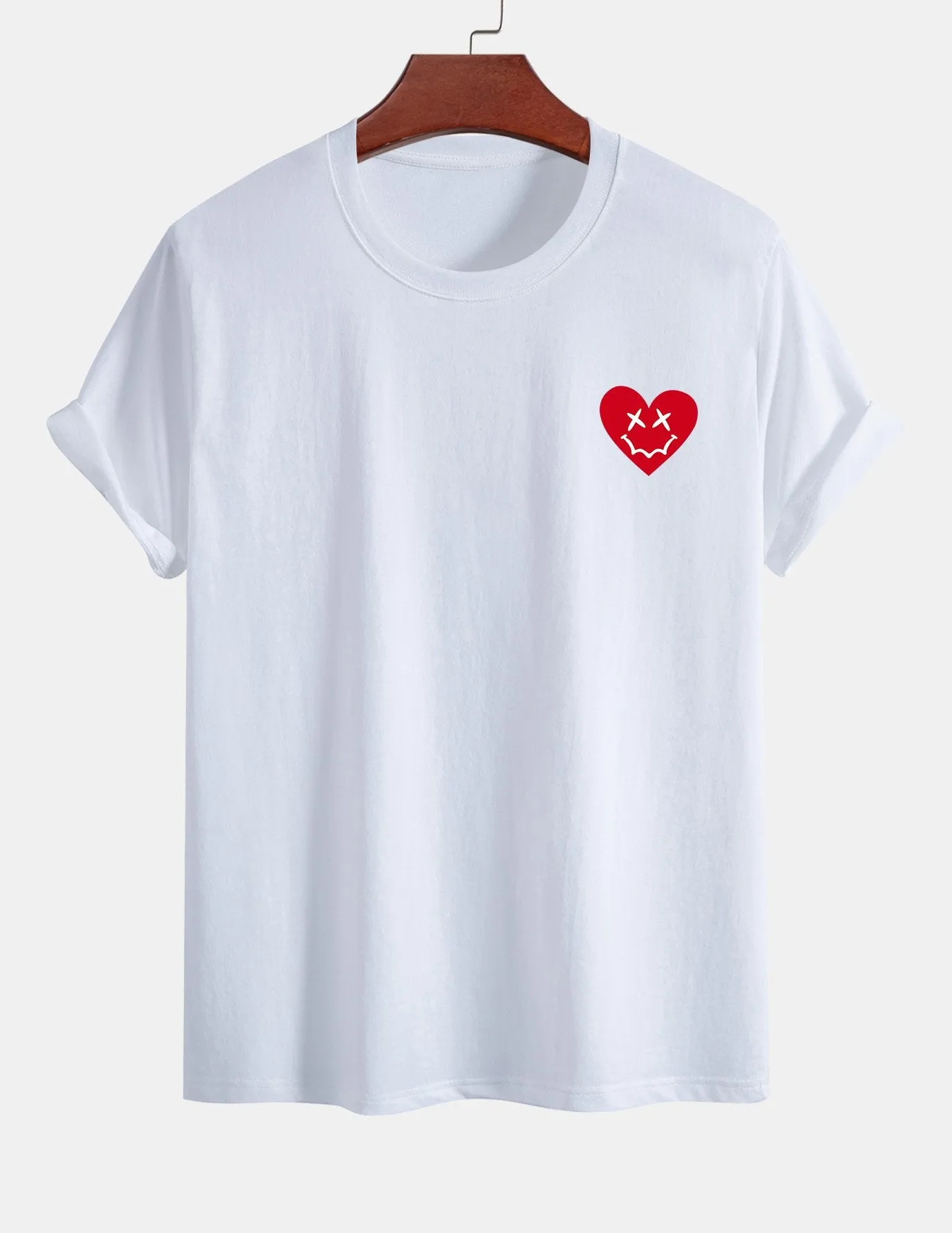 Regular Fit Heart Smiley Face Print Cotton T-Shirt sold by Hoooyi product image thumbnail 2