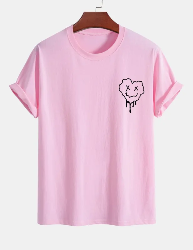 Regular Fit Dissolving Heart Smiley Face Print Cotton T-Shirt sold by Hoooyi