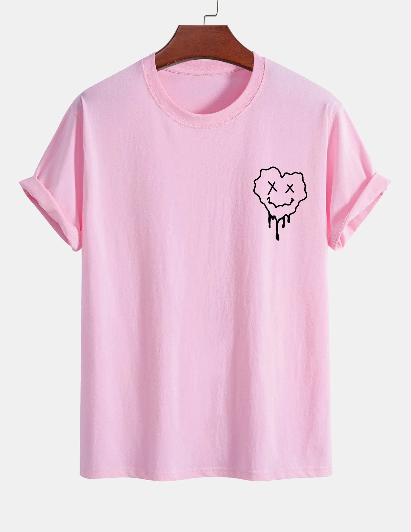 Regular Fit Dissolving Heart Smiley Face Print Cotton T-Shirt sold by Hoooyi