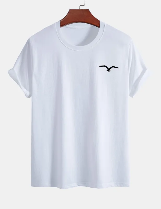Regular Fit Seagull Print Cotton T-Shirt sold by Hoooyi