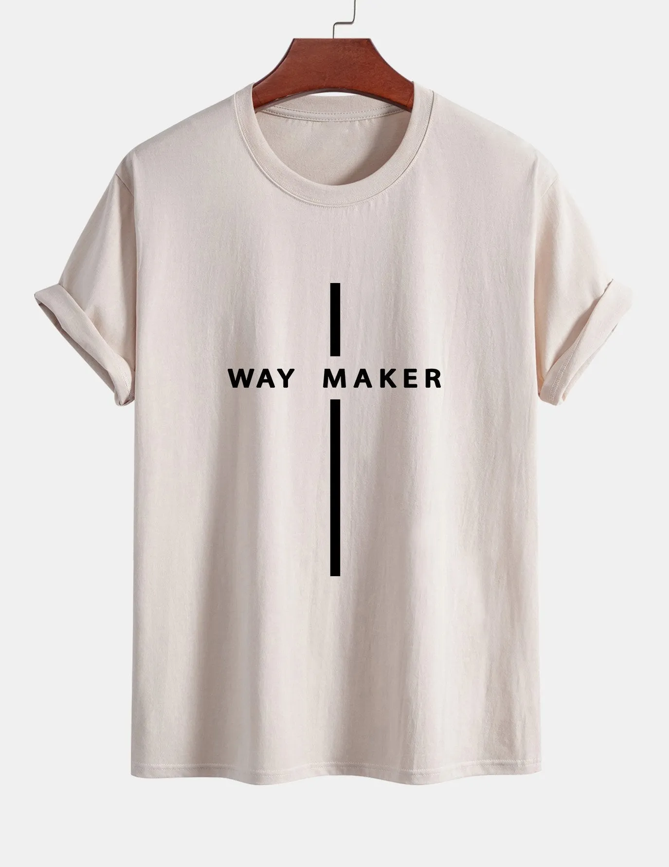 Regular Fit Way Maker Stripe Print Cotton T-Shirt sold by Hoooyi product image thumbnail 4