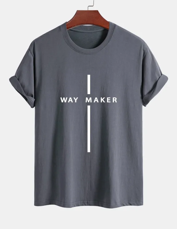 Regular Fit Way Maker Stripe Print Cotton T-Shirt sold by Hoooyi