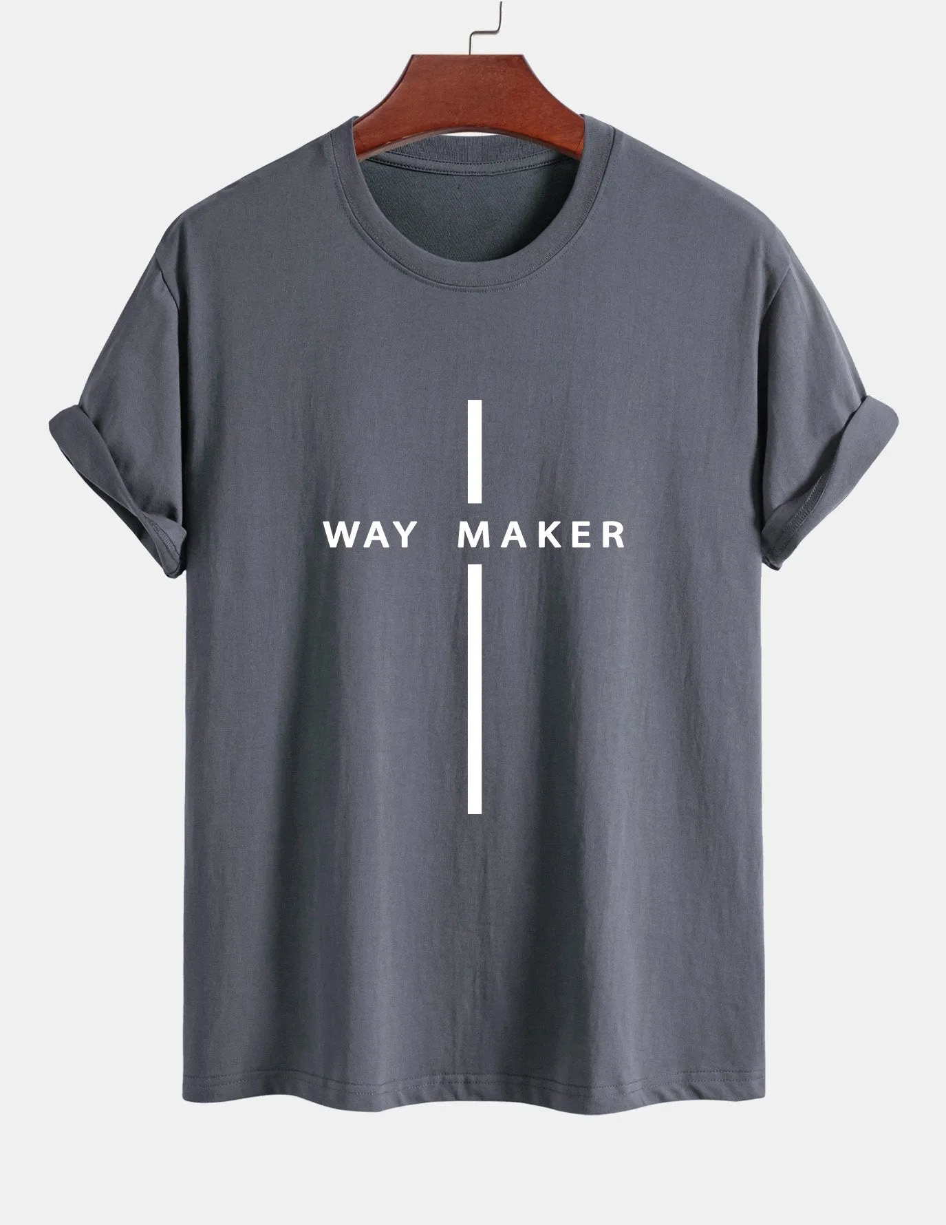 Regular Fit Way Maker Stripe Print Cotton T-Shirt sold by Hoooyi