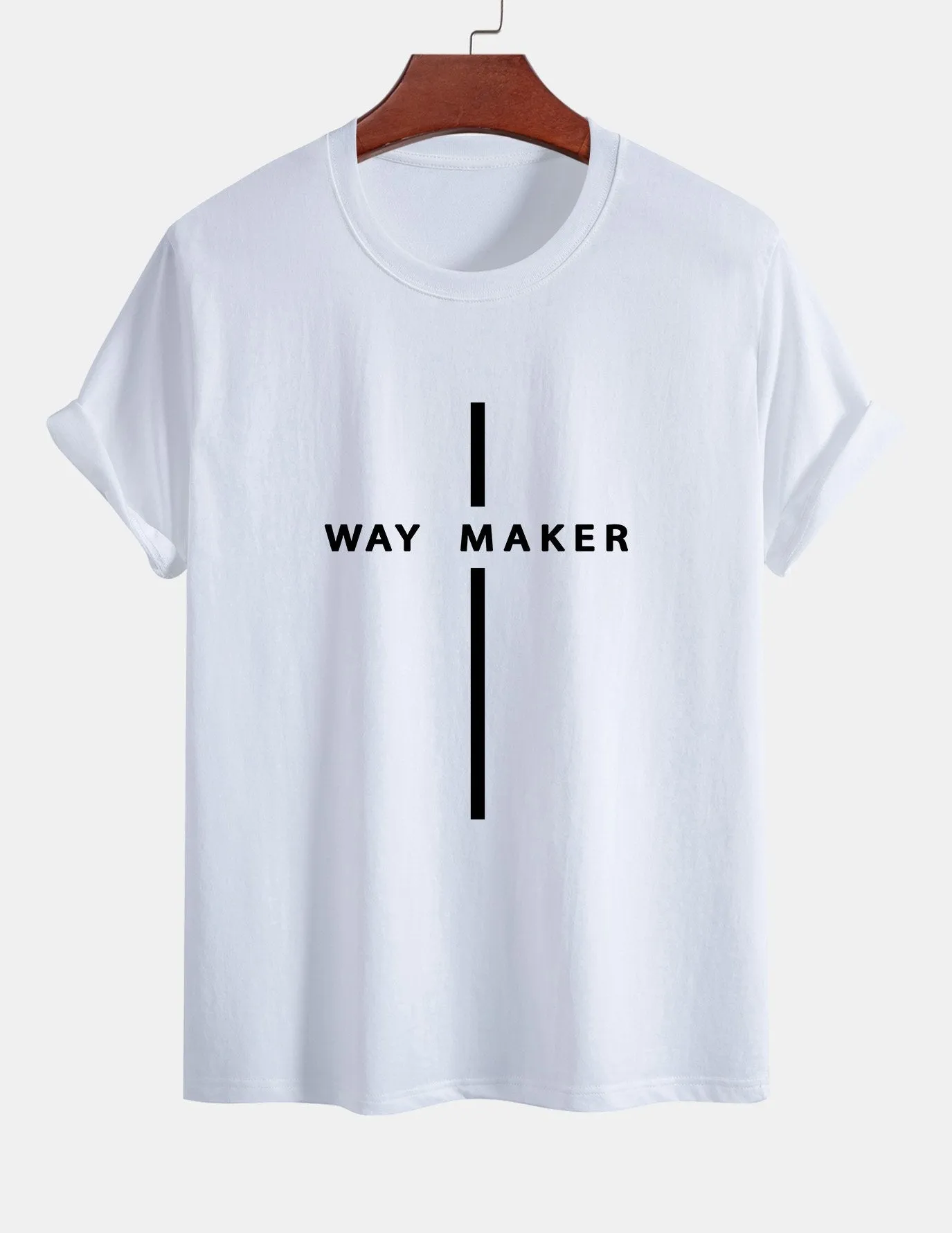 Regular Fit Way Maker Stripe Print Cotton T-Shirt sold by Hoooyi product image thumbnail 3