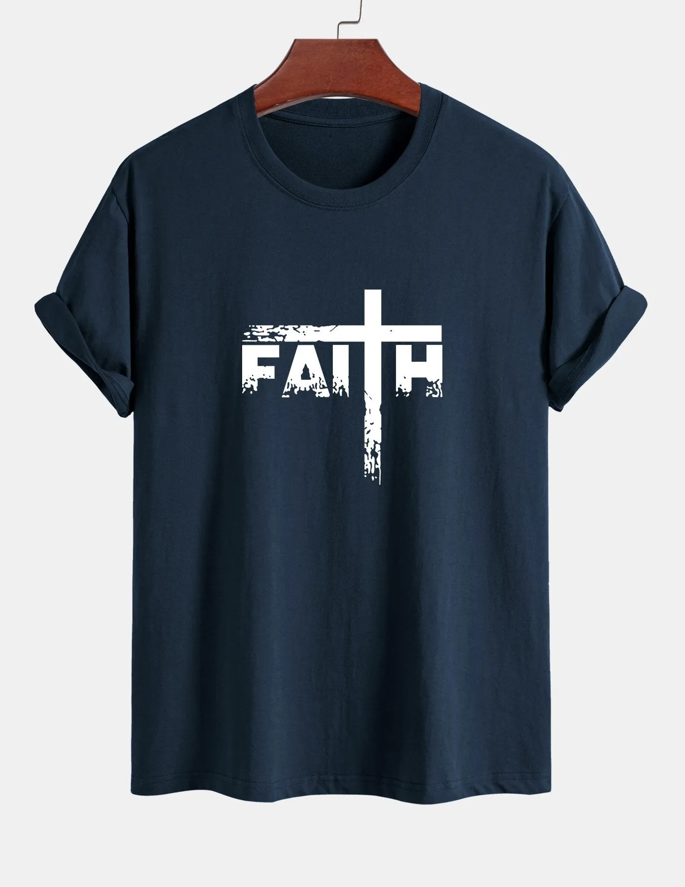 Regular Fit Faith Cross Print Cotton T-Shirt sold by Hoooyi product image thumbnail 5
