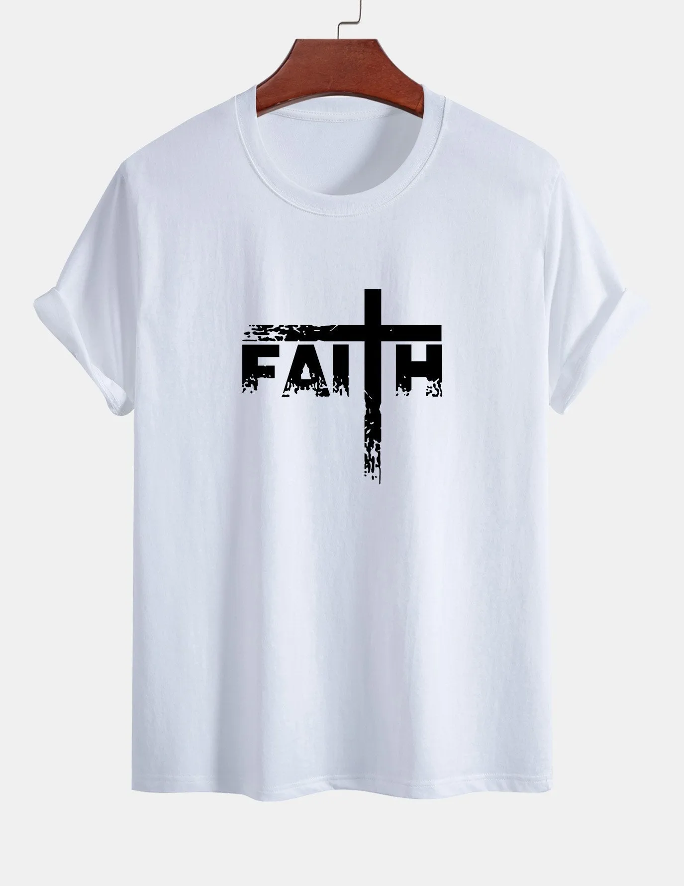 Regular Fit Faith Cross Print Cotton T-Shirt sold by Hoooyi product image thumbnail 4