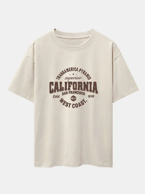 California Slogan Print Drop Shoulder Oversize T-Shirt made by Hoooyi