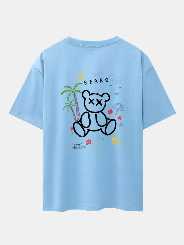 Bear On Vacation Print Drop Shoulder Oversize T-Shirt made by Hoooyi