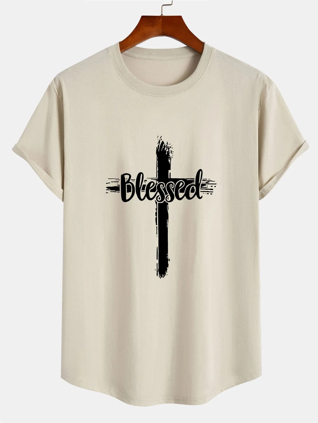 Blessed Cross Print Cotton Arc Hem T-Shirt sold by Hoooyi product image thumbnail 3