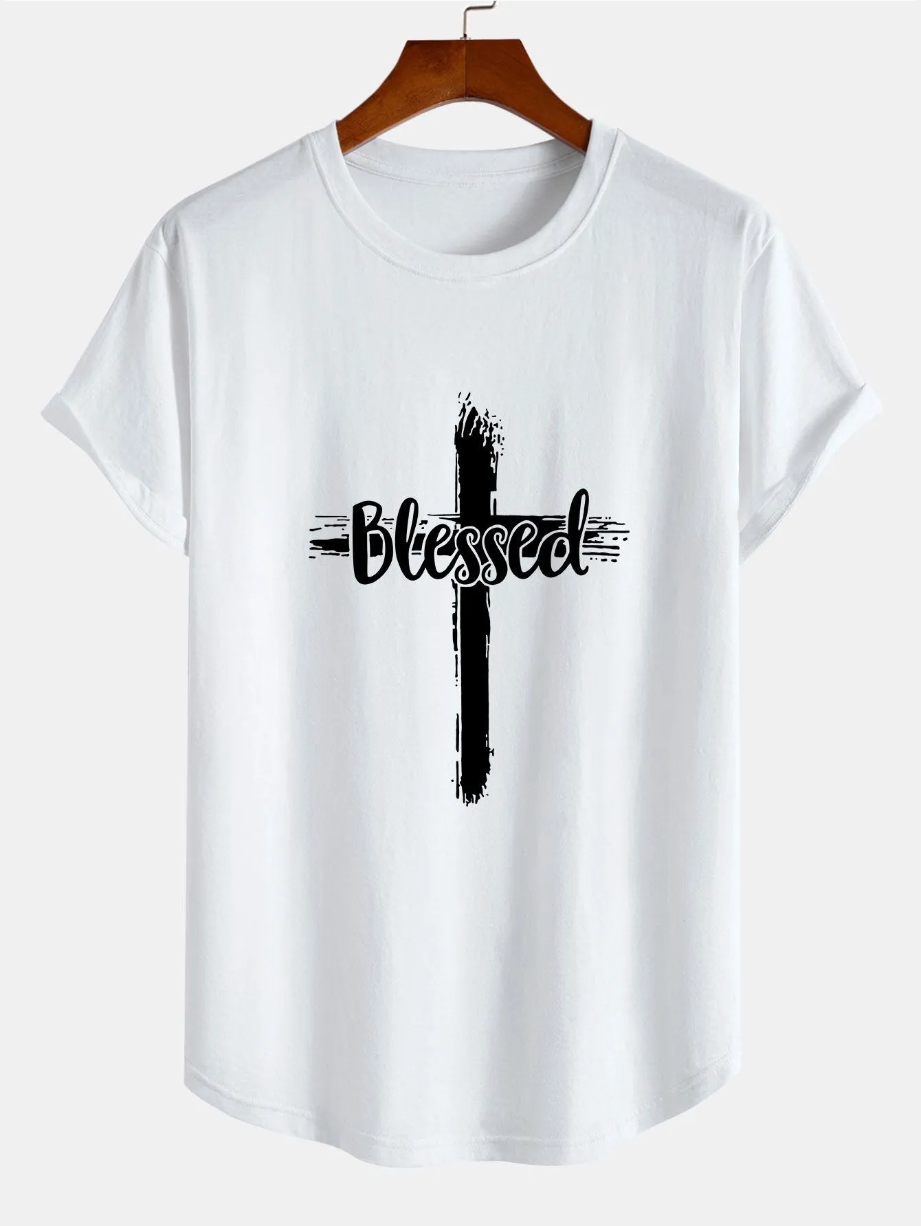 Blessed Cross Print Cotton Arc Hem T-Shirt sold by Hoooyi product image thumbnail 2