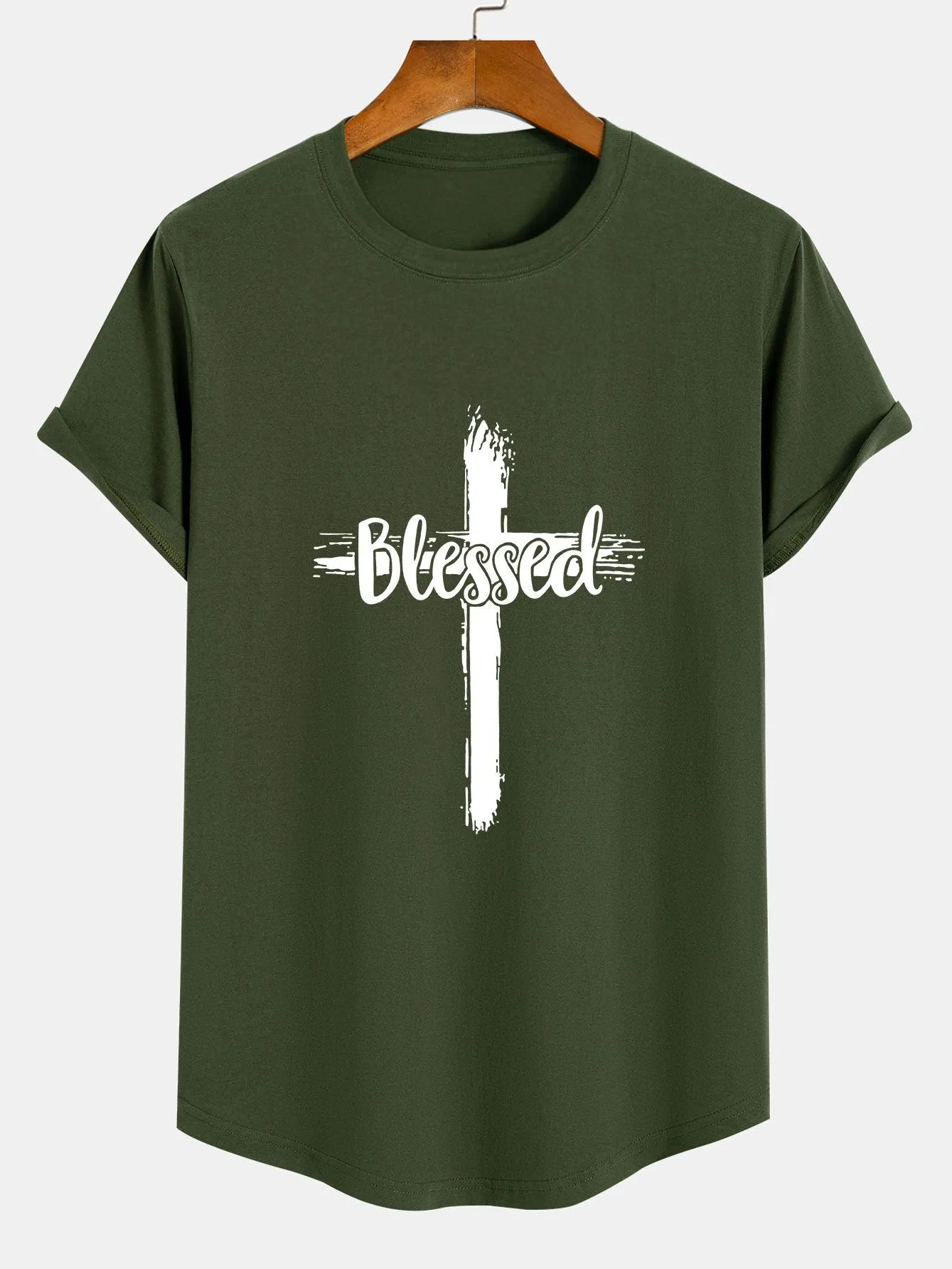 Blessed Cross Print Cotton Arc Hem T-Shirt sold by Hoooyi product image thumbnail 5