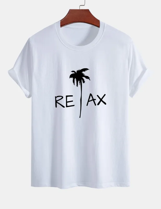 Regular Fit Relax Palm Tree Print Cotton T-Shirt sold by Hoooyi