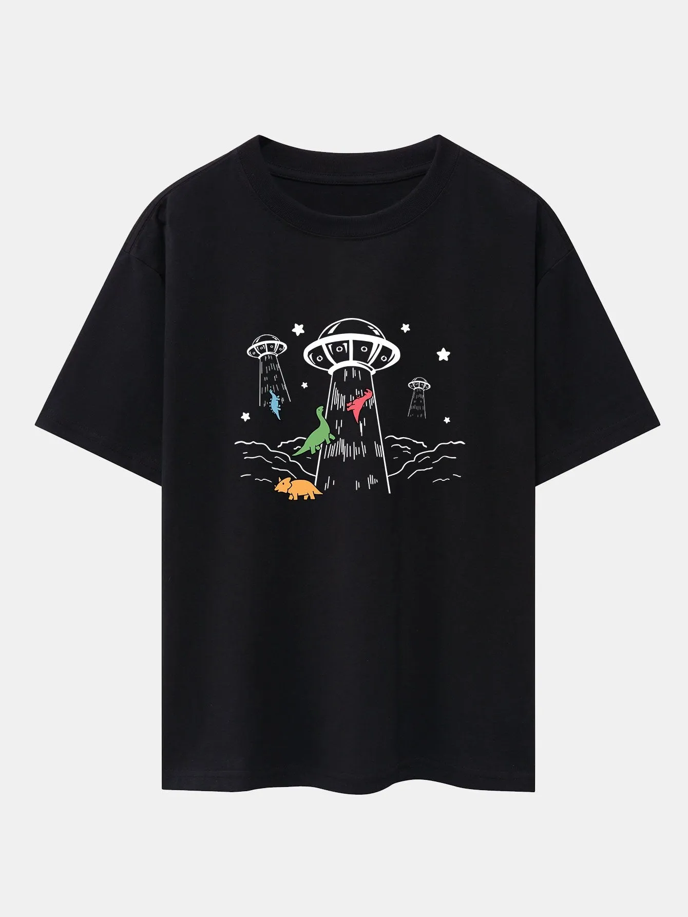 UFO Take Away Dinosaurs Print Drop Shoulder Oversize T-Shirt sold by Hoooyi product image thumbnail 4