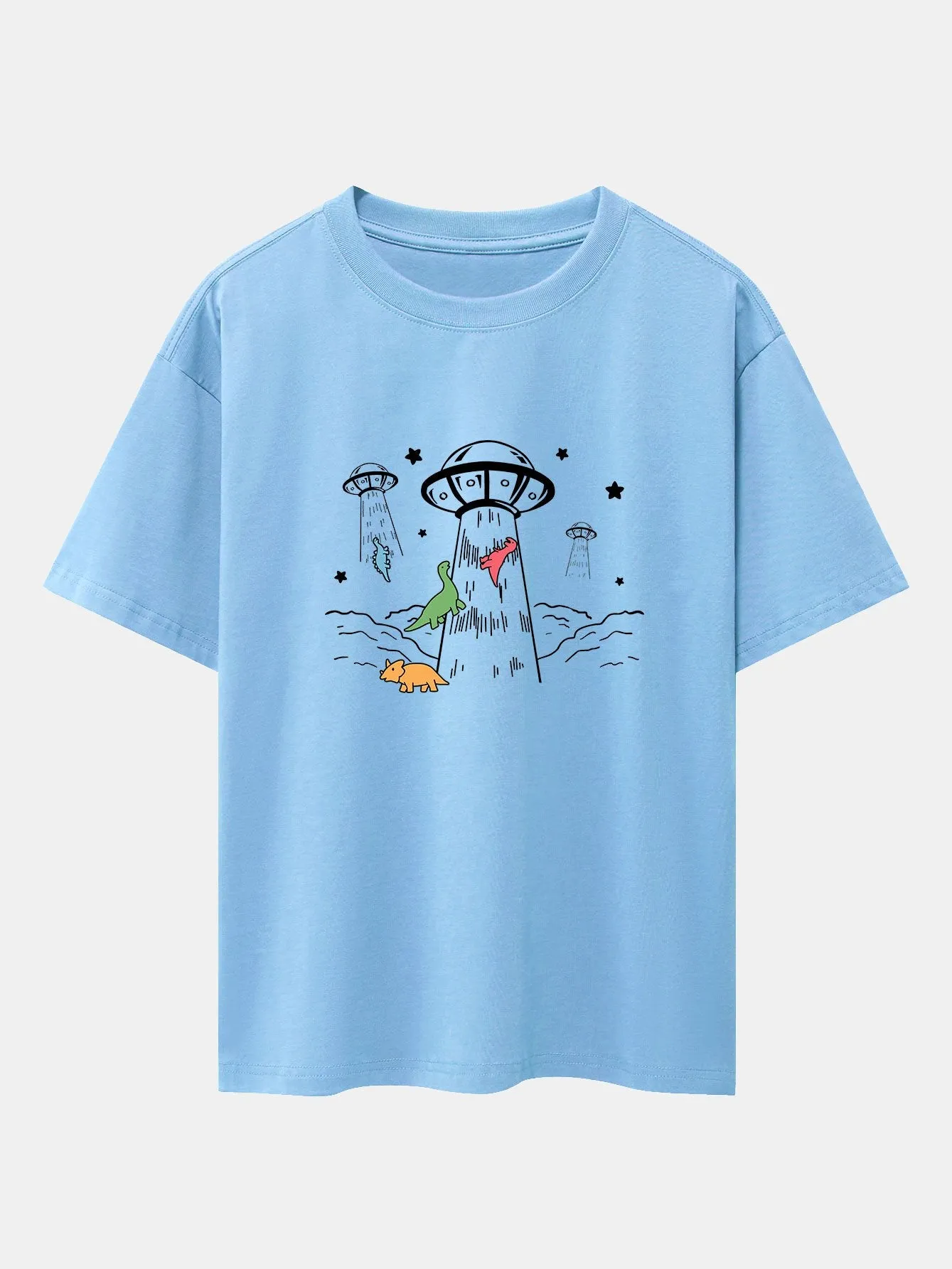 UFO Take Away Dinosaurs Print Drop Shoulder Oversize T-Shirt sold by Hoooyi product image thumbnail 3