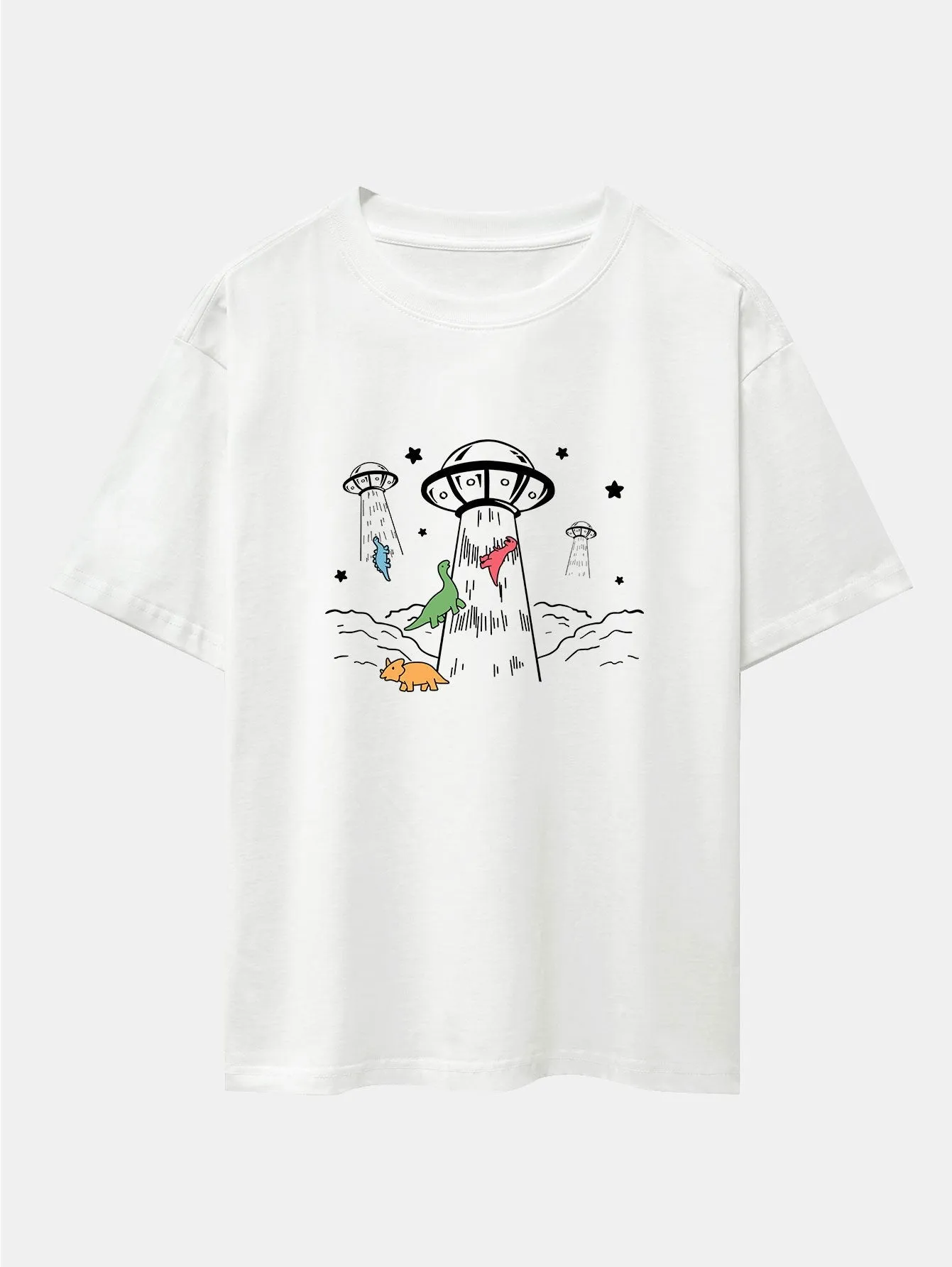 UFO Take Away Dinosaurs Print Drop Shoulder Oversize T-Shirt sold by Hoooyi product image thumbnail 5