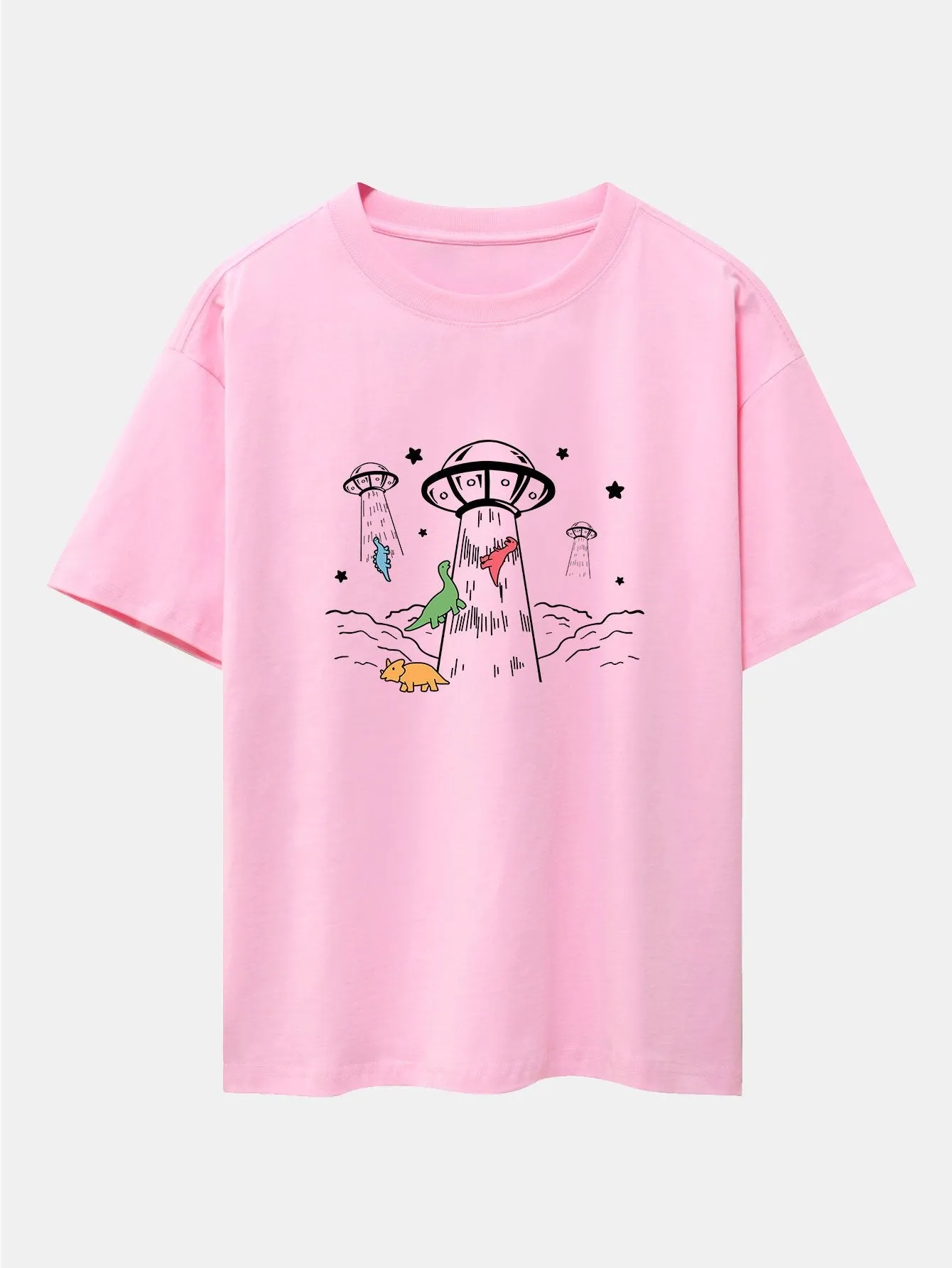UFO Take Away Dinosaurs Print Drop Shoulder Oversize T-Shirt sold by Hoooyi product image thumbnail 2