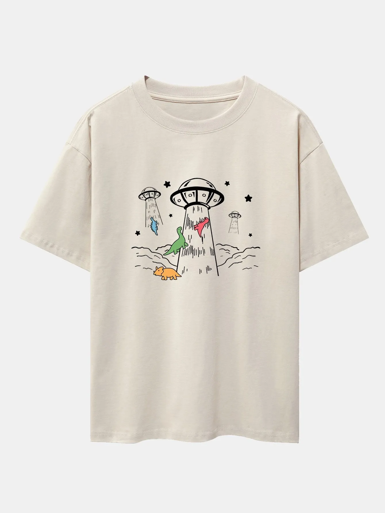 UFO Take Away Dinosaurs Print Drop Shoulder Oversize T-Shirt sold by Hoooyi