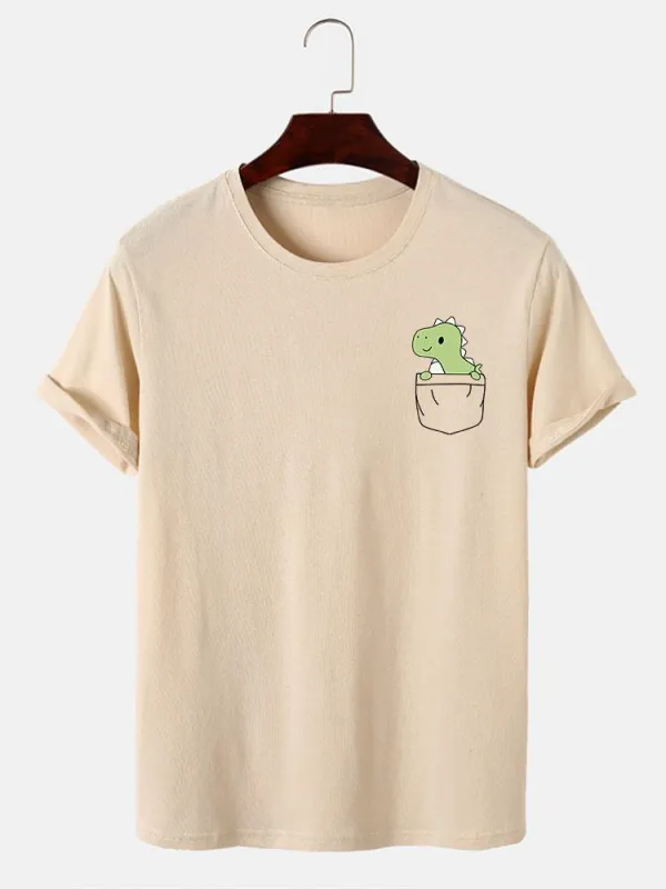 Pocket Dinosaur Print T-Shirt sold by Hoooyi