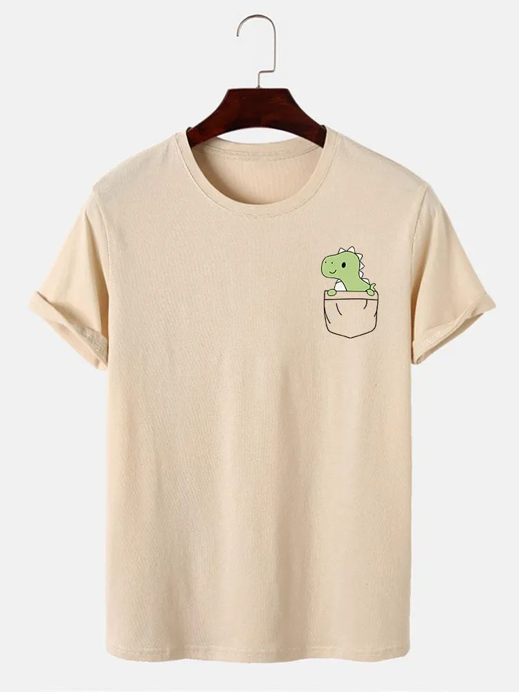 Pocket Dinosaur Print T-Shirt sold by Hoooyi