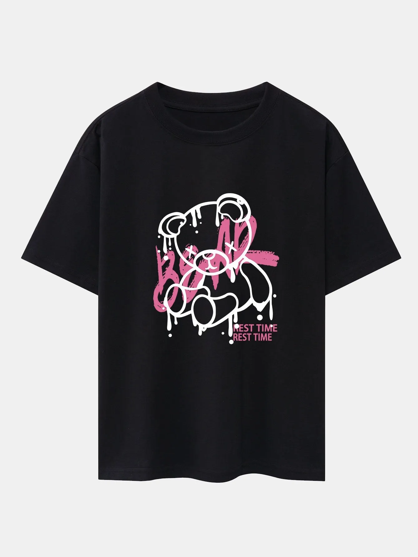 Dissolving Bear Print Drop Shoulder Oversize T-Shirt sold by Hoooyi