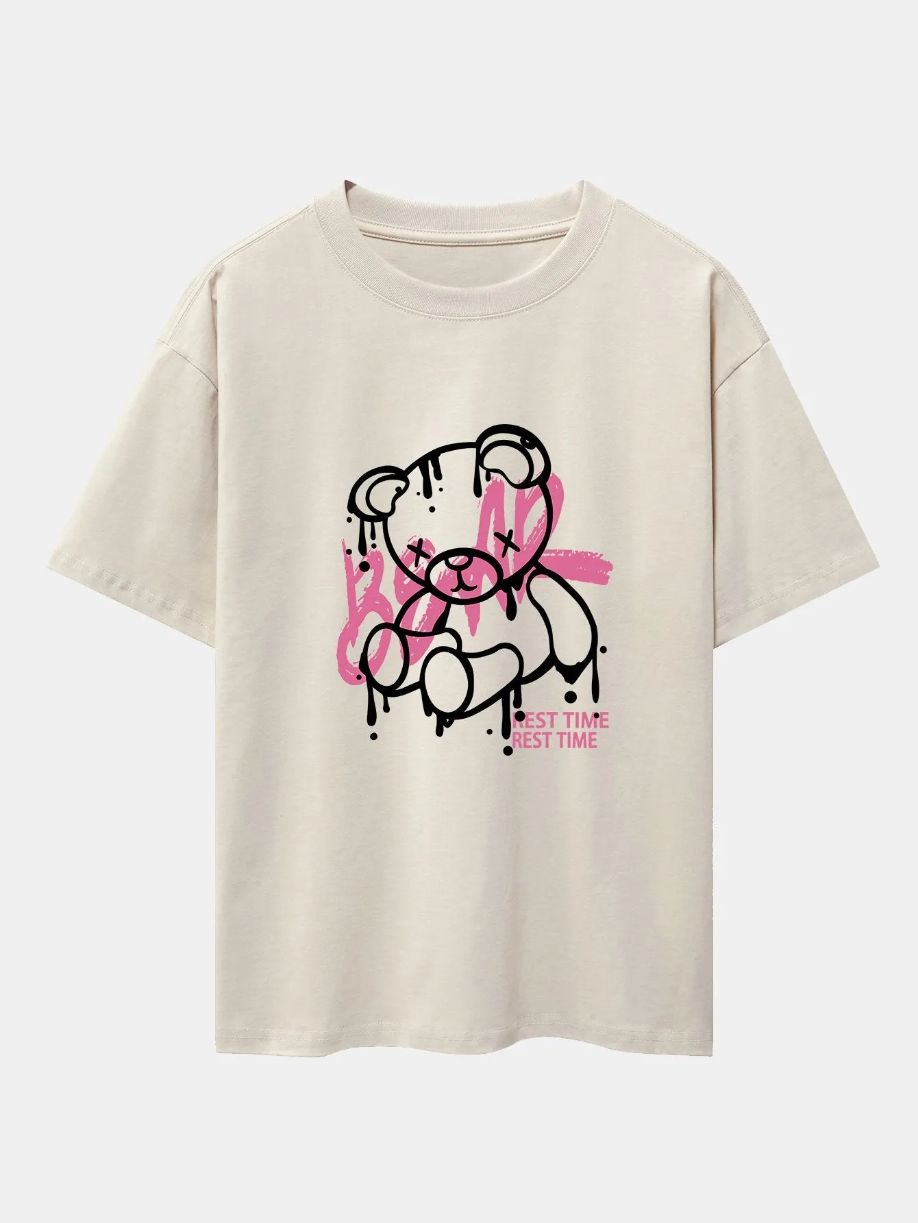 Dissolving Bear Print Drop Shoulder Oversize T-Shirt sold by Hoooyi product image thumbnail 3
