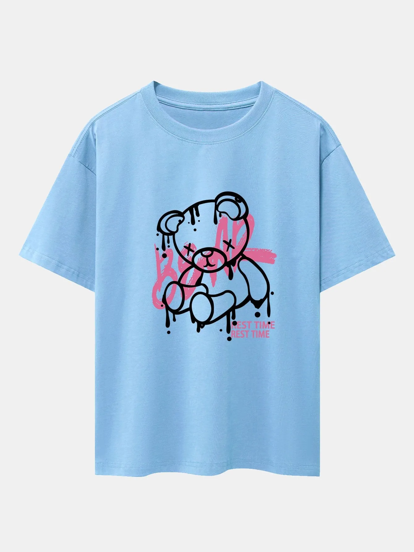 Dissolving Bear Print Drop Shoulder Oversize T-Shirt sold by Hoooyi product image thumbnail 5