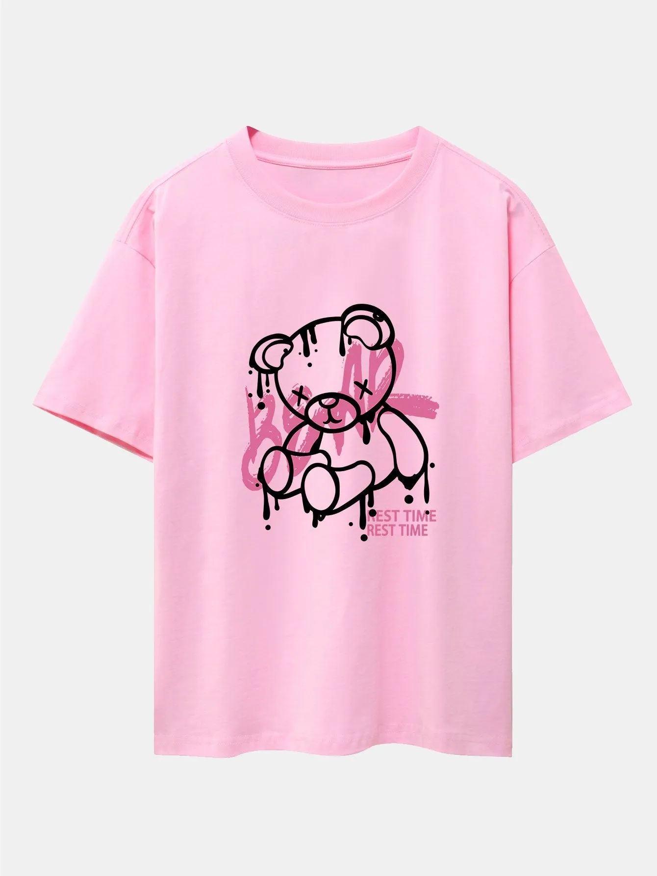 Dissolving Bear Print Drop Shoulder Oversize T-Shirt sold by Hoooyi product image thumbnail 4