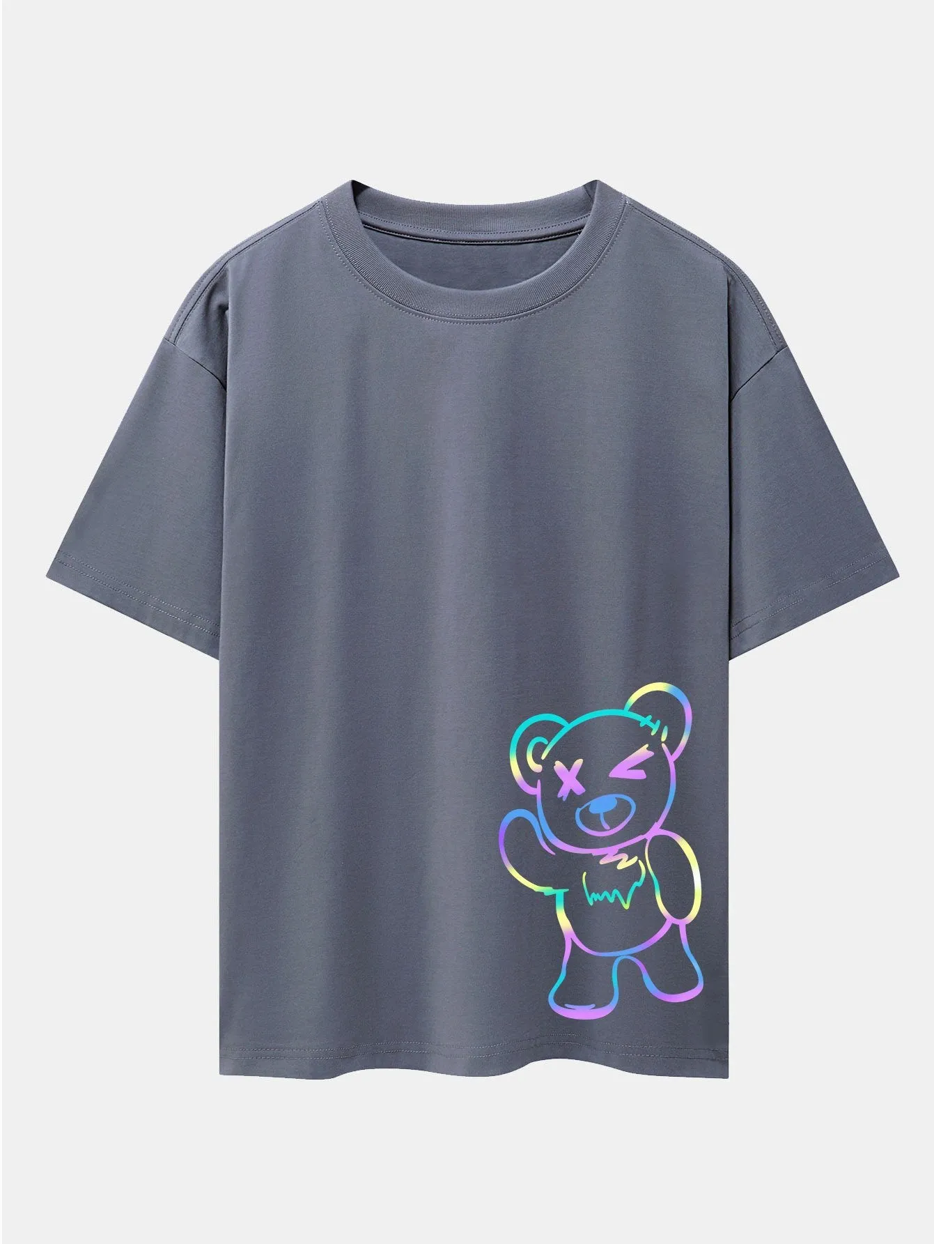 Colorful Bear Print Drop Shoulder Oversize T-Shirt sold by Hoooyi product image thumbnail 3